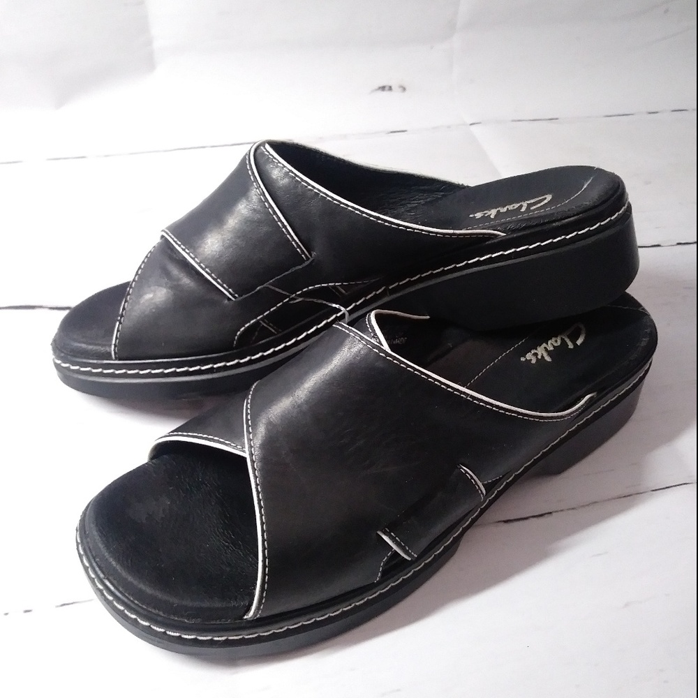 Clarks Slip On Mule Shoe Leather Sandals Women's